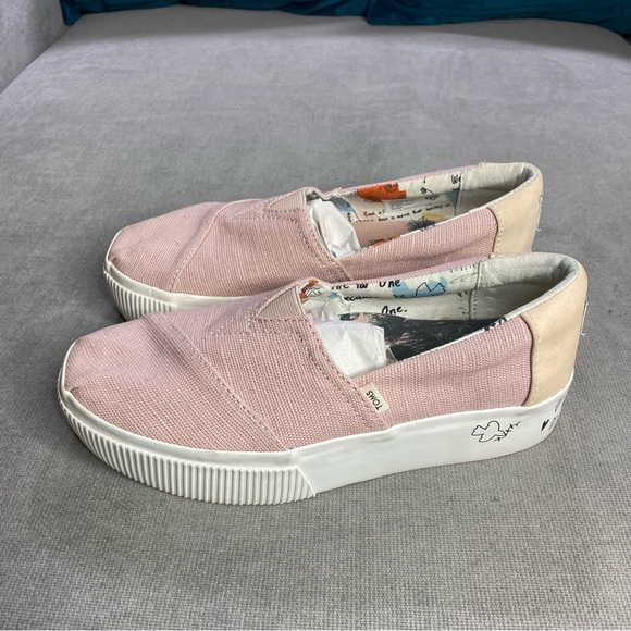 Toms Alpargata Boardwalk Cameo Rose Heritage Pale Pink Platform Peace Sign - Picture 6 of 10